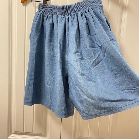 High Waist Flouncy Chambray Denim Shorts Blue - Picture 7 of 9